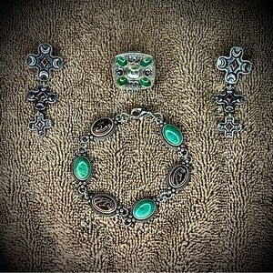 Southwestern style designer set 925 & copper, earrings, bracelet, ring item#0039